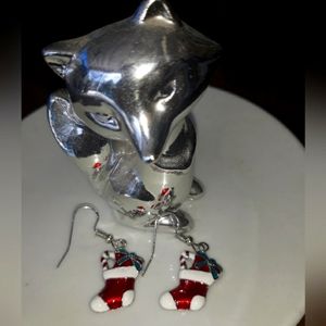 Cute Christmas Stocking Earrings • Red & White • Boutique New
